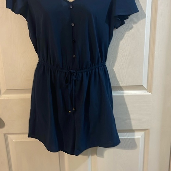 BeBop Navy Button-Up Romper - Picture 2 of 10